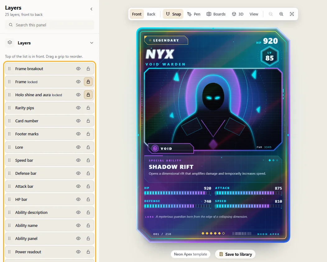 The Layers list in the editor